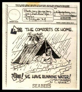 Comforts Of Home Seabees Running Water Anderson Illustrated Vmail Naval Construc