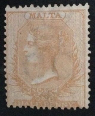 Malta 1863 1/2d Orange Brown Stamp Wmk Crown C C Hinged