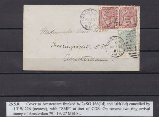 Lot:31192 Gb Qv Cover To Amsterdam 2x Sg166 And Sg165 26 - 5 - 1881