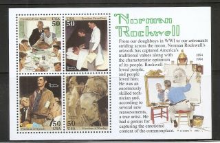 Us Sc 2840 Norman Rockwell,  Souvenir Sheet.  Mnh