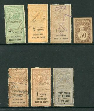 Cochinchine French Colonies Old Revenue M&u Lot 7 Stamps