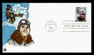 Dr Who 1995 Fdc Aviation Pioneer Rickenbacker Hand Painted Bobart Cachet E56854