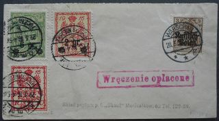 Russian Poland - German Occupation 1916 Cover Franked W/ Warsaw Local Stamps