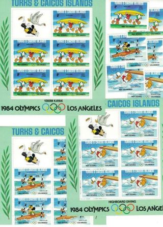 Turks & Caicos Islands 1984 Walt Disney Olympics 6v,  3 S/s Mnh / T21906