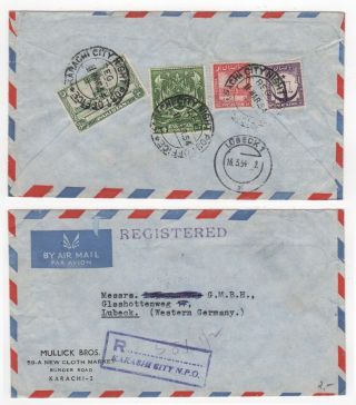 1954 Pakistan Registered Cover Karachi City Night Post Office To LÜbeck Germany
