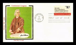 Dr Jim Stamps Us Sam Adams Continental Congress Colorano Silk Fdc Cover