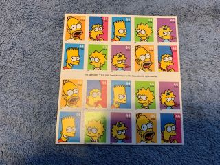 Us Postage Stamps 1 Sheet The Simpsons,  Bart On Back