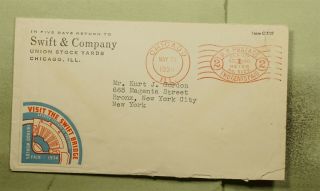 Dr Who 1934 Chicago Il Metered Century Of Progress Switft Bridge Label E55684