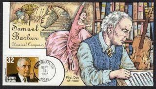 1997 American Composer Samuel Barber - Collins Hand Painted Fdc Z384