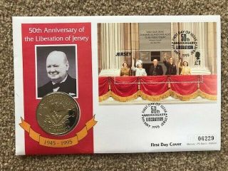 1995 First Day Cover Stamps With £2 Coin Liberation Jersey