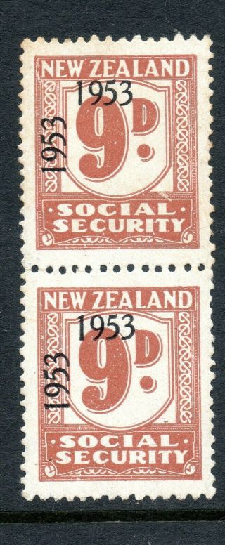 Zealand 1953 9d Social Security Stamps - Vertical Pair Nhm - See Scans