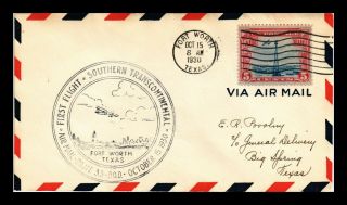 Dr Jim Stamps Us Fort Worth Texas Am 33 First Flight Air Mail Cover 1930
