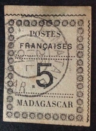Madagascar 1891 5 Cent Black On Green Stamp Vfu