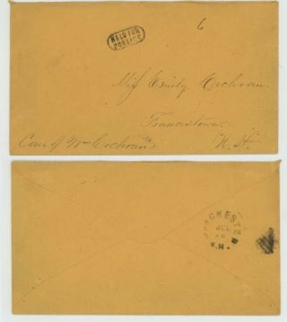 Mr Fancy Cancel Stampless Cover Boxed Held For Postage Ms 6 Manhester Nh
