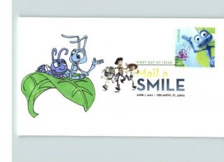 Hand Painted Mail A Smile,  Color Cancel,  Cartoon Bugs On Leaf,  1 Of 1 Made,  Fd
