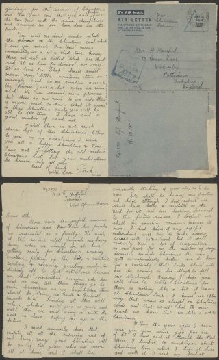Gb Wwii 1943 - Field Post Air Letter To England - Censor V240