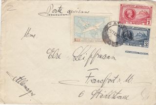Greece.  1927 Flight Cover To Germagny,  Franked 5dr Patagonia & 2 Values Fabvier