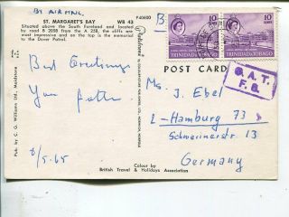 Trinidad & Tobago Oat Fs Rectangular 26x14mm On Post Card To Germany 8.  5.  1965