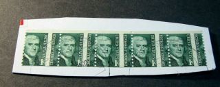 Us Stamps Scott 1278 Jefferson 1968 Strip Of 5 W/misperf.  L237