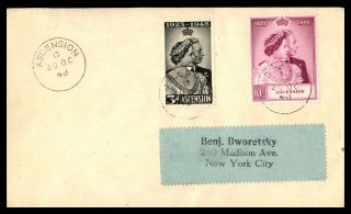 Ascension 1948 Silver Wedding Set Scott 52 - 53 First Day Cover With Hi Value