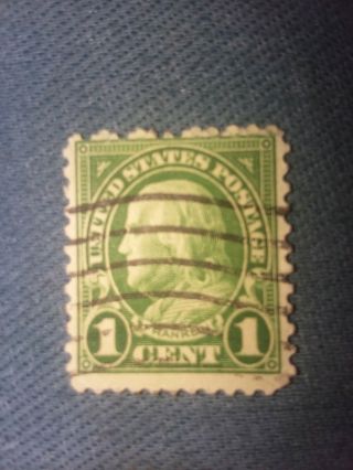 1 Cent Green Ben Franklin Stamp 1923 552 Cancelled Double Perf.  Top Edge