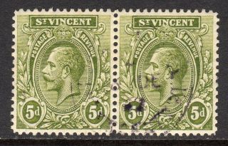 St.  Vincent Kgv 1913 - 17 (wmk Multi Ca) 5d Olive Green Sg114 Pair