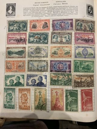 Two Old Album Pages Of Stamps From Zealand (the Strand)