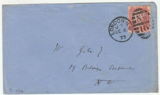 Gb: Qv Penny Red [plate 134] Cover; London Nw To Belsize Crescent,  6 Oct 1877