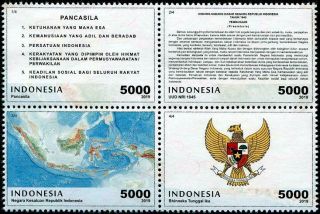 Indonesia 2019 4 Foundations Of Nation Map Coat Of Arms Declaration Mnh