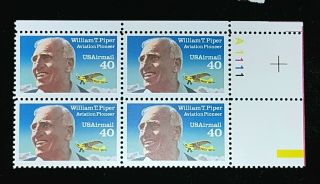 1991 Airmail Plate Block C129 Mnh Us Stamps William T Piper,  Aviation Pioneer