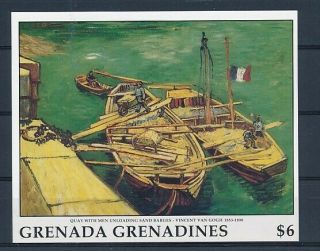 D280262 Paintings Art Van Gogh Quay With Sand Barges S/s Mnh Grenada Grenadines