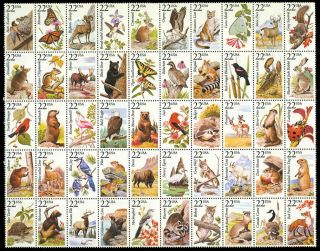 Us 2286 - 2335 2335a 22¢ North America Wildlife Block Of 50 Stamps Vf Nh Mnh