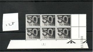 Gb - Postage Due (128) - 1982 Issue - 50p Value - Plate Block Of Six - Un.