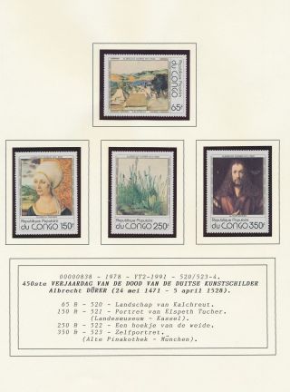 Xb71268 Congo 1978 Dürer Art Paintings Fine Lot Mnh