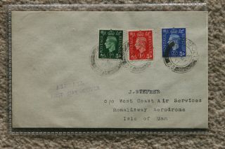 1937 Gb 1st Day Cover George Vi With West Coast Air Services Isle Of Man Cachet