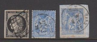 France: 20c Ceres Imperf And 2 25c Sage Blue Type 1 Vfu