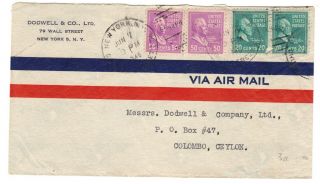1946 Airmail To Ceylon With 2x50c,  2x20c Prexie Franking