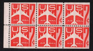 Usa,  Scott C60a,  Booklet Pane Of 6 Red Of Silhouette Of Jet Airliner,  Mnh