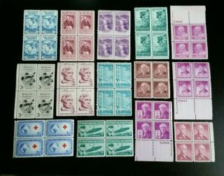 Us Lot 14 Vintage Old Blocks Of 4 Mnh 3 Cents Stamps $1.  68 Face Value Mnh