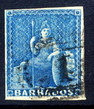 Barbados 1855 - 58 Britannia 1d Pale Blue Four Close To Large Margins Fine