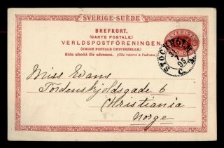 Dr Who 1895 Sweden Stockholm To Norway Postal Card Stationery C128081