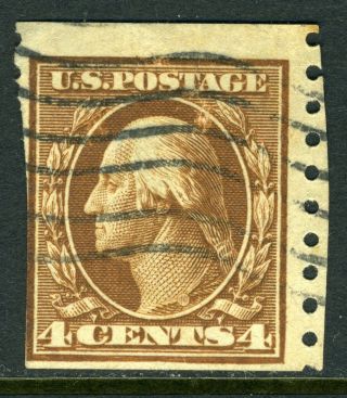 Usa 1917 Washington 4¢ Perf 10 Vert Coil Unwmk Rotary Plate Scott 495 Vfu Wf381