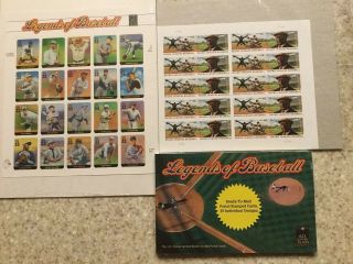Lot: Legends Of Baseball Full Sheet,  Postcards,  Negro Leagues Stamps Sheet