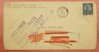 Dr Who 1929 Los Angeles Ca To Italy Unclaimed Return To Sender Rts 49338