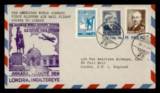 Dr Who 1947 Turkey Ankara To Gb First Flight Pan Am Air Mail C128086