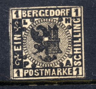 Weeda Bergedorf 2,  Vf Full Og 1861 1s Black,  Tiny Stamp Cv $45