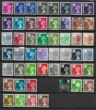 1971 Qeii Regionals Wales Selection Of 50 Vfu Different Stamps