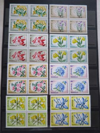 Mongolia 1966 Flower Set Mnh In Blocs Of Four /cr829