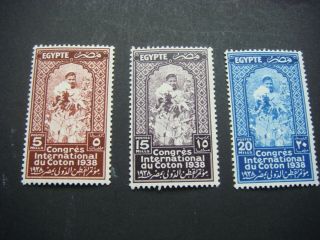 Egypt 1938 18th Cotton Congress Set Of 3 Hinged Sg 266 - 8 Cat £5 - 75