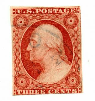 Us Sc 11 Gash On Shoulder 3 Cent Washington Imperf Stamp Id 1465